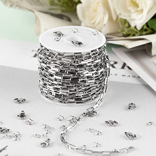 UMAOKANG 16.4 Feet Silver Jewelry Chain Link Wide 3mm Stainless Steel Long Box Chain Spool in Bulk with Lobster Clasps and Jump Rings for Necklace Bracelet DIY Jewelry Making - Thumbnail 6