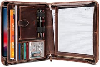Handmade Full Grain Leather Portfolio Organizer, Leather Padfolio for Women & Men, Leather Folder/Leather Binder for Resume Folder & Organizer, Business Supplies by Luxeoria | (Large - Brown)