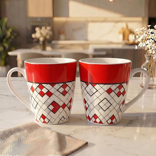 Image of UPC Milk Mug Set of 2 | Classic Emerald Green & White Bold Horizontal Stripe | Coffee Tea Ceramic Mug for Home Office & Gifting