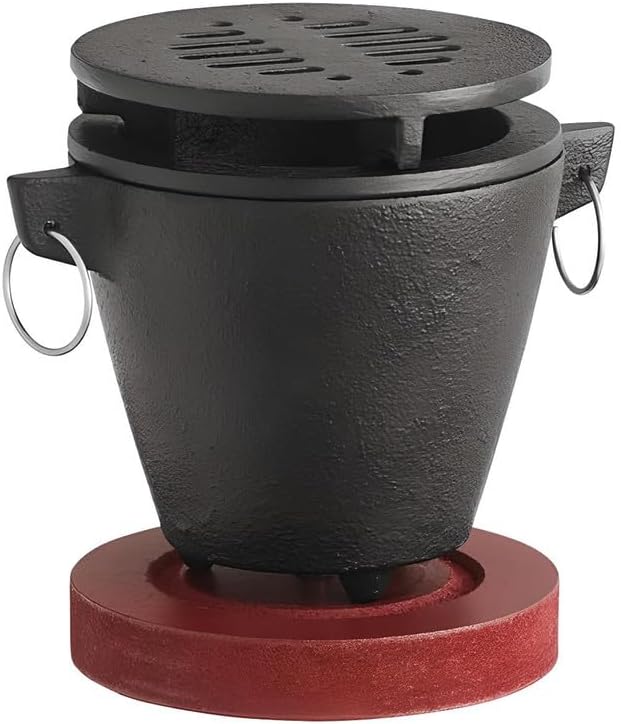OCS Parts Pro Chef Series Mini Tabletop Cast Iron Grill with Wood Base and Fuel Holder for Hibachi, Smores, and Appetizers