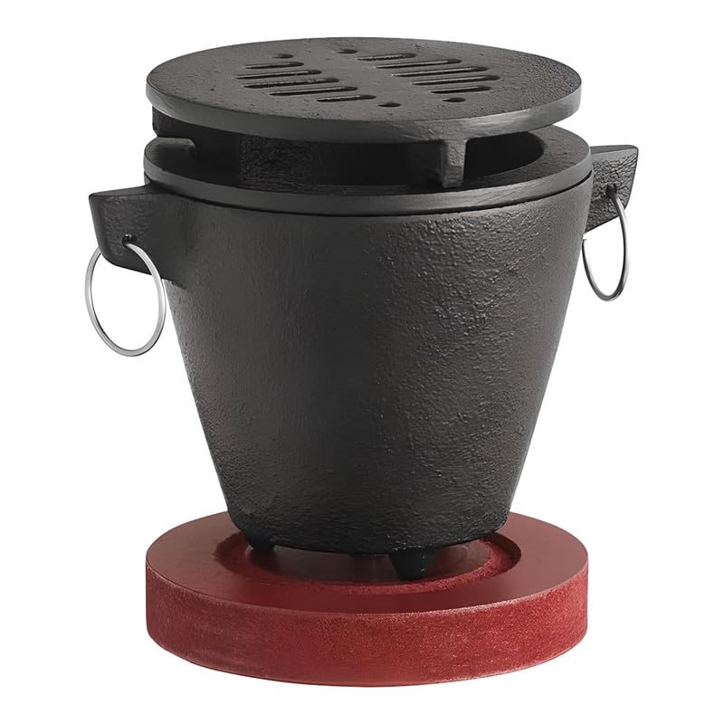 OCS Parts Pro Chef Series Mini Tabletop Cast Iron Grill with Wood Base and Fuel Holder for Hibachi, Smores, and Appetizers