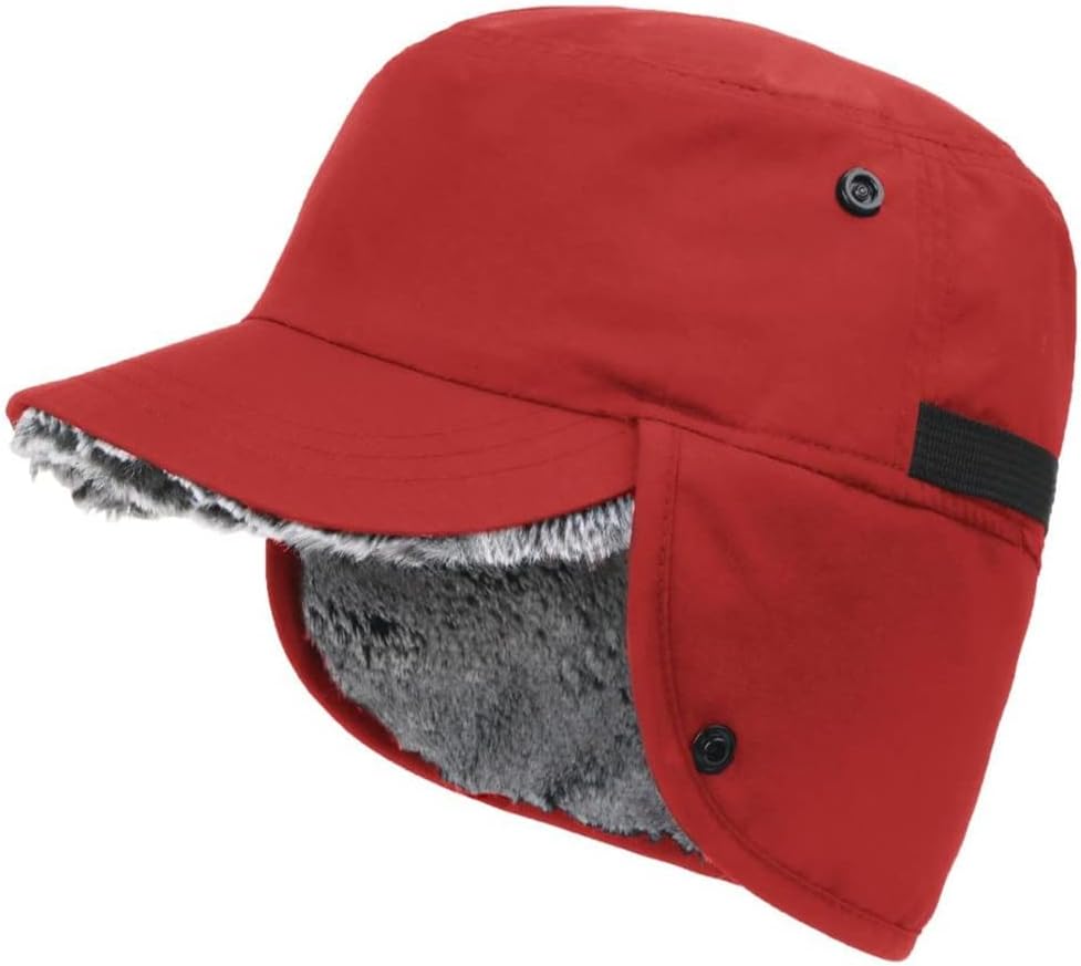 VIDI Mens Women Winter Hat Waterproof with Brim Plush Inner Lining Warm Earflap Faux Male Female Ski Baseball Cap