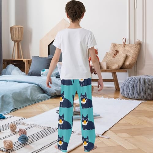 Boy's Pants Cute Blue Cat Jogger Pants Elastic Waist Long Bottoms Trousers with Pockets 6-14 Years3