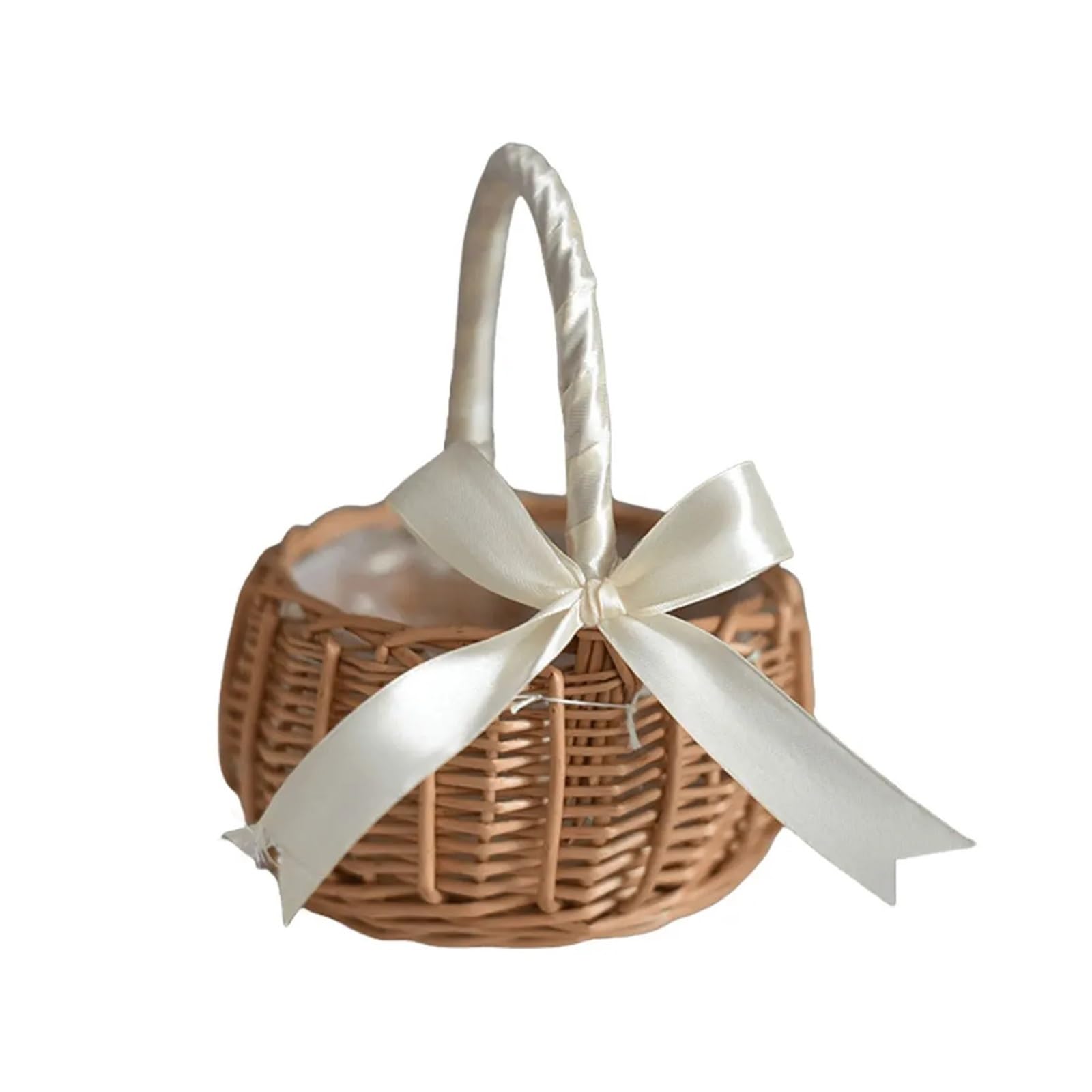 Blumenkörbe, gewebter Aufbewahrungskorb mit Griff, Hochzeitsblumenkörbe, Weiden-Rattan-Blumenkorb for Zuhause, Hochzeitsdekor, Hochzeitsblumenmädchenkörbe (Pink)(White)