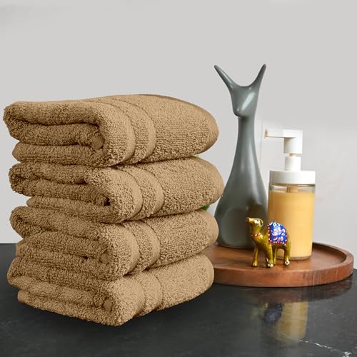 Image of Divine Casa Cotton 550 GSM Hand Towels Pack of 4 Beige, 60 x 40 cm Ultra Soft & Highly Absorbent Thick Bathroom Towels