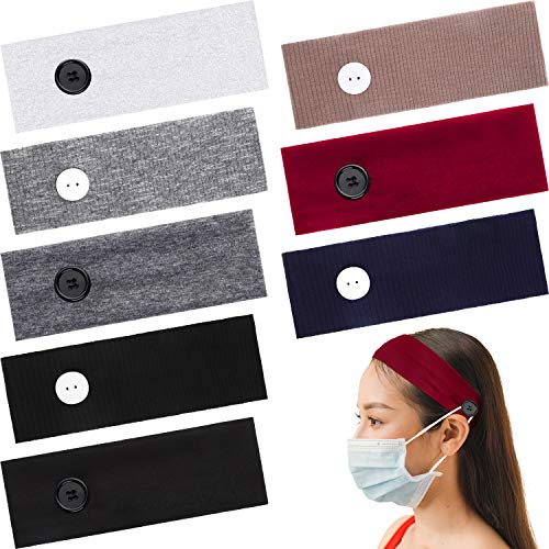 8 Pieces Button Headband Ear Protection Holder Elastic Face Cover Holder Wide Head Wrap Hair Band for Protecting Your Ears with Hair Accessory