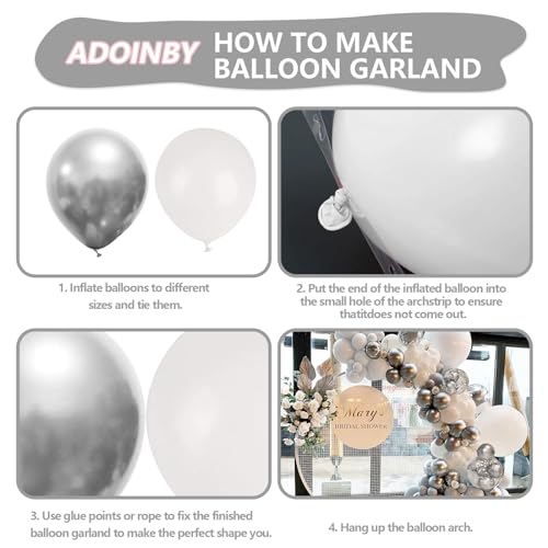 Image of White and Silver Balloon Arch Kit, 140Pcs White Metallic Silver and Silver Confetti Party Balloon Garland Kit for Birthday, Wedding, Engagements, Baby Shower, Anniversary Party Decorations
