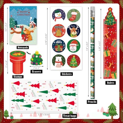 BEARUN 168 PCS Christmas Party Favors for Kids, 24-Pack Christmas Stationery Set for Stocking Stuffers, Christmas-Themed Classroom Gift Exchange Carnival Events Class Reward Gifts and Prizes - Image 6