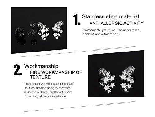 Lohome Unisex Titanium Steel Stereoscopic Stars Plug Stud Earrings For Womens Mens #TOP4