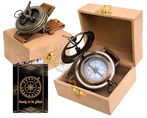 Bussola in ottone anticato Steampunk, replica della nave orologio solare in scatola di velluto, cinturino in pelle fatta a mano, bussola da polso e orologio nautico con meridiana