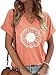 V Neck Shirts for Women Summer Boho Sunflower Blouse Cute Short Sleeve Graphic Tops Teen Girls Tee(SNF-OE01,Medium)