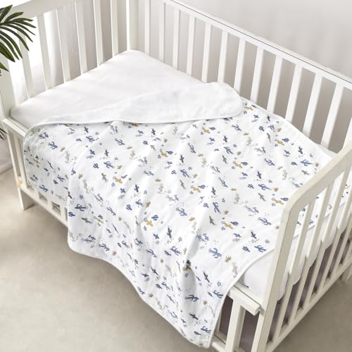Image of CREVENT 40''X40'' 100% Organic Cotton Muslin Baby Blanket for Newborns, Essential for Baby Shower Birthday Gift - Cactus 100X100cm