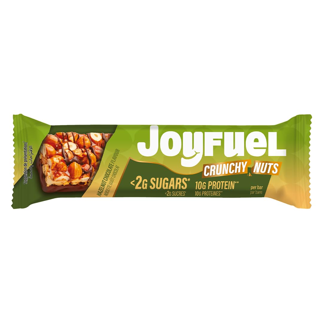 JOYFUEL Barre Protéinée Crunchy Nuts Noisette Chocolat 12x47g | 10g de protéines, Moins de 2g de sucre
