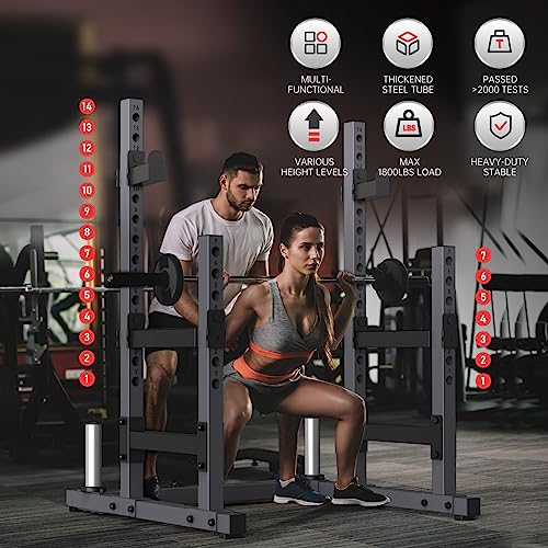 Image of PASYOU Adjustable Squat Rack Stand, Barbell Weight Rack for Home Gym | Heavy-Duty Squat Rack Stand, Adjustable Height, Suitable for Squat, Bench Press, Strength Training, Max Load 1800 LBS
