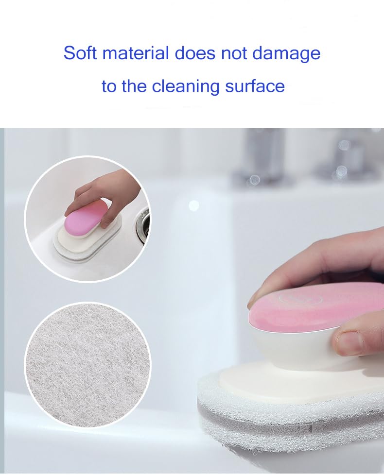 Image of No-Scratch Scouring Pad Brush Whit Comfortable Handle,Cleaning Brush for Kitchen Bathroom Bathtub Toilet Swiming Pool,Dish Brush,No-Scratch Sponge Cleaning Scrubber (Pink)