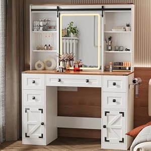 Makeupvanitydeskwithlightslargevanitydeskwithslidingmirrorandlightsin3modefarmhousevanitywithpoweroutletvanitydeskwith5drawers2cabinets12hookswhitevanityforbedroom Urban Country Home Decor Makeup vanity desk with lights large vanity desk with sliding mirror and lights in 3 mode farmhouse vanity with power outlet vanity desk with 5 drawers2 cabinets12 hooks white vanity for bedroom urban country home decor