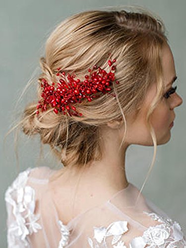 FXmimior Bridal Red Hair Comb Hair Accessories Wedding Headpiece Crystal Rhinestone for Bridal Bridesmaid Women