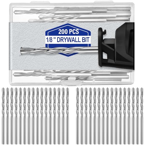 Tondiamo 200 Pcs Drywall Router Bits 1/8' Rotor Drywall Drill Bits High Speed Steel Spiral Guide Point Cutting Diameter Router Rotary Tool