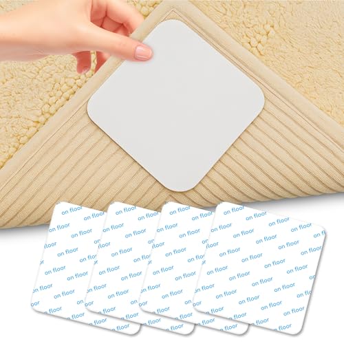 wilcractk Non-Slip Carpet Fastener – White Square Non-Slip Carpet Stopper, 10 x 10 cm, Reusable, Fixes Mats on Smooth Floors – Set of 4 wilcractk Non-Slip Carpet Fastener – White Square Non-Slip Carpet Stopper, 10 x 10 cm, Reusable, Fixes Mats on Smooth Floors – Set of 4