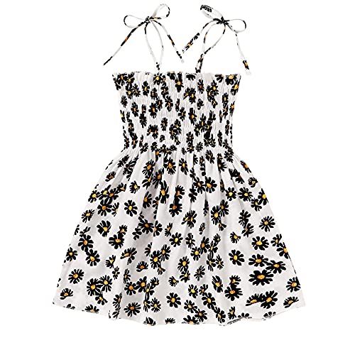 Toddler Baby Kids Girl Dresses Sleeveless Strap Cute Floral Skirt Sundress Summer Clothes Outfits 18M-6T (Black Daisy, 5-6T)