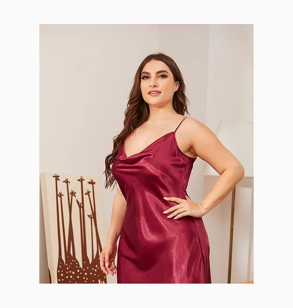 Camisón para Mujer - Ropa De Dormir De Talla Grande para Mujer, Vestido para El Hogar, Camisón De Satén Sólido Fino, Ropa De Dormir De Verano, Vestidos Sexis De Talla Grande, Camisón