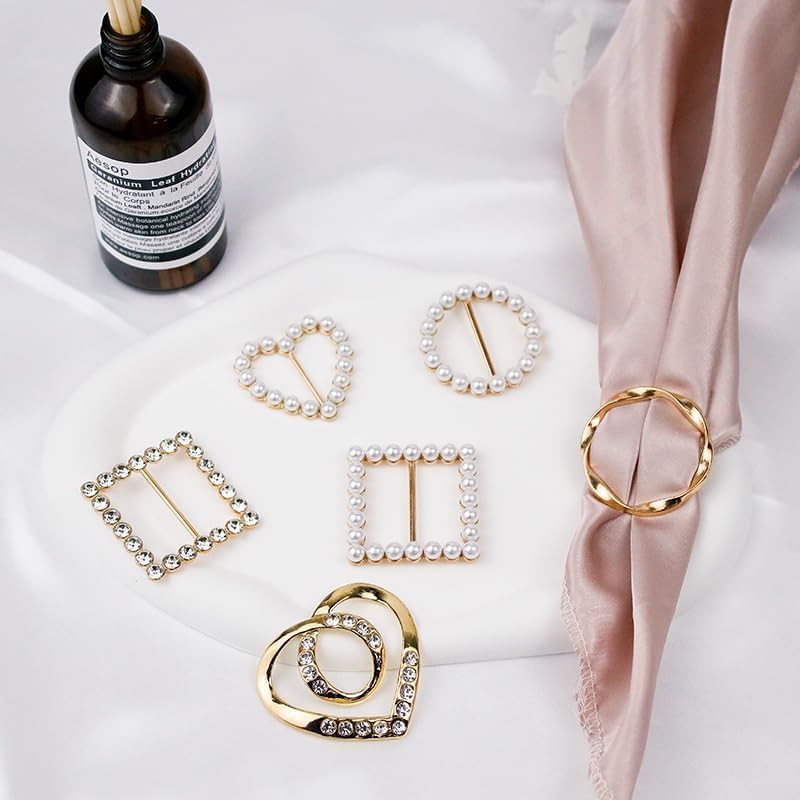 Image of 6PCS Scarf Ring Clip T-shirt Tie Clips Silk Scarf Ring for Women Clothing Shirt Waist Cincher Clips Metal Round Circle Clip Belt Buckle