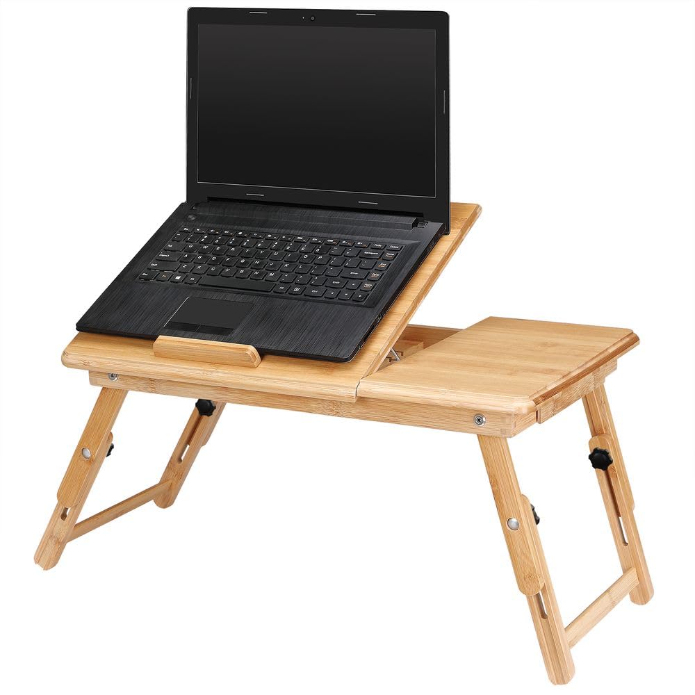 CASARIA® 2X Mesas para Ordenador Portátil Plegable Mesas Auxiliares Cama Sofá de Bambú Ajustable Bandeja Desayuno