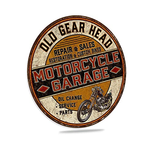 Motorcycle Garage Sign Oil And Gas Signs Decorative Garage Art Mancave Wall Décor 12" Round 200122001010 #TOP22