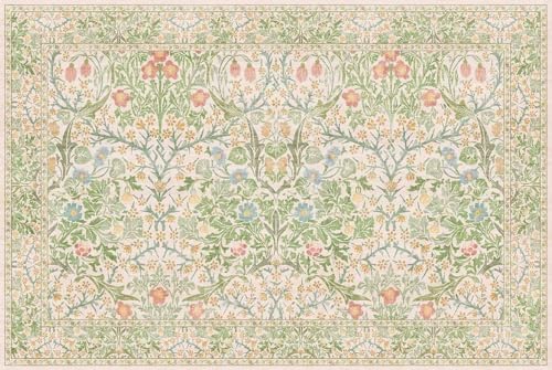 Image of Washable Entry Rug - Front Door Rugs Indoor, Non-Slip Bathroom Small Rugs, Vintage Floral Style Rug for Kitchen, Perfect for Entryway Decor (2x3 Beige Green)