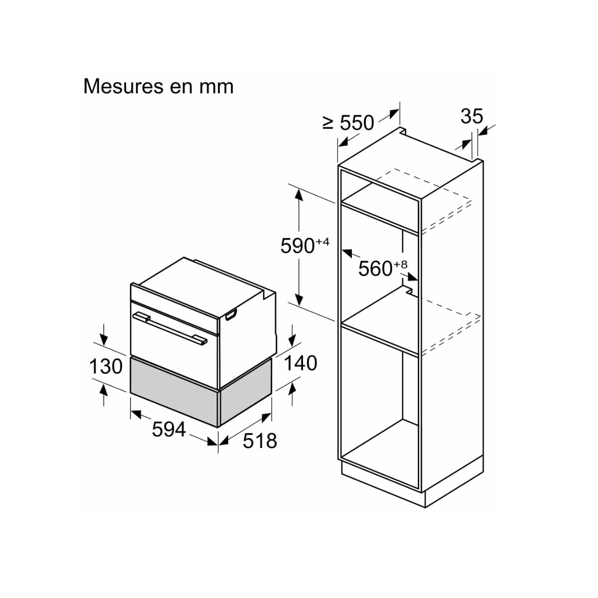 Bosch Hausgeräte BIE7101B1 Série 8 Tiroir à accessoires, 60 x 14 cm, 21 l, max. 64 tasses à expresso / 14 assiettes, mécanisme push-pull, espace pour petits plats et ustensiles de cuisine