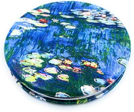 Aeisage Compact Mirror Small for Girls Handheld Mirror Folding Pu Leather Floral Mirror Compact Claude Monet Water Lilies Unique Gift for Sister, Diameter 2.75 Inch x 0.4 Inch Thickness