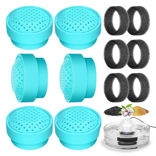 Image of 6 Packs Cat Fountain Filters & 6 Sponge Sets-Compatible with Cepheus 2.7L Glass Pet Fountain