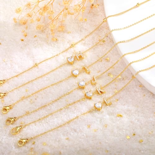 NECOCY Dainty 14k Gold Heart Initial Anklets for Women - Waterproof and Non-Tarnish Beach Jewelry Set - Image 8