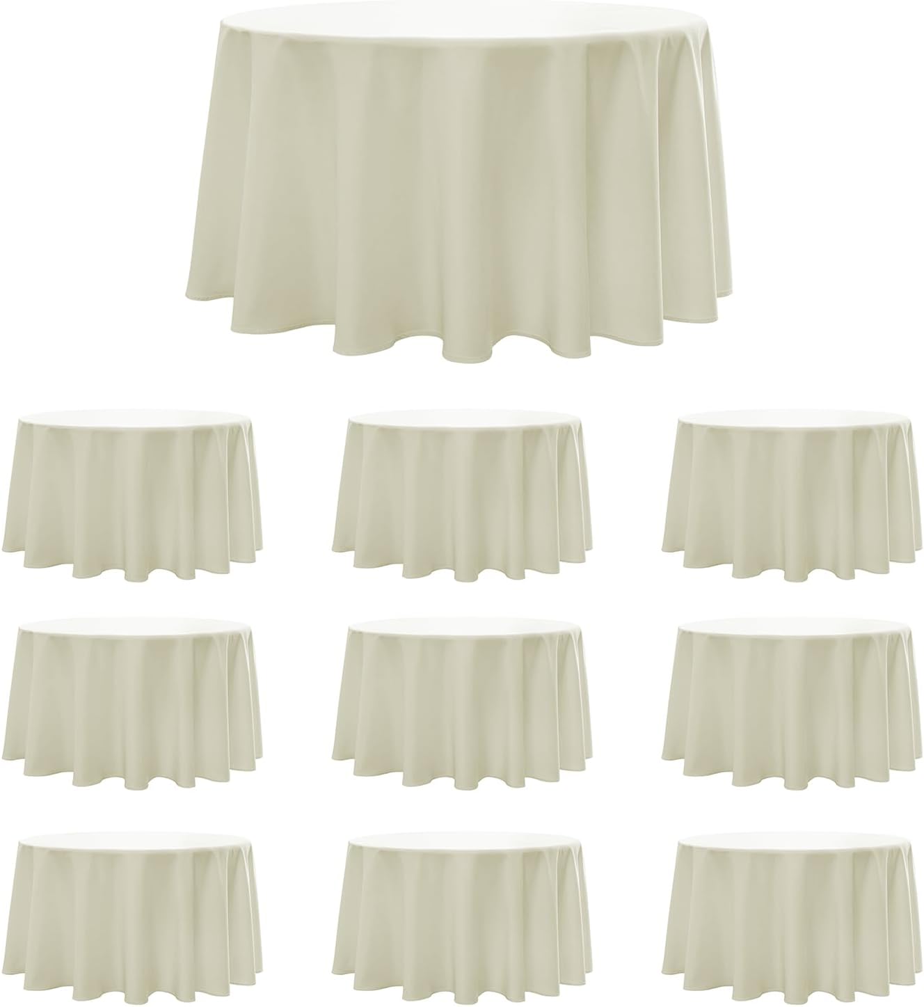 Round Tablecloth 132 Inch 10 Pack Ivory Tablecloths Washable Decorative Linen Polyester Table Clothes Cover for Dining Table Banquets Buffet Parties and Wedding