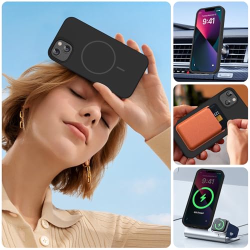 Image of Miracase Magnetic for iPhone 13 Case, [Soft Anti-Scratch Microfiber Lining], Compatible with MagSafe, Liquid Silicone Case Shockproof Drop Protection Phone Case for 13, Black Magnetic