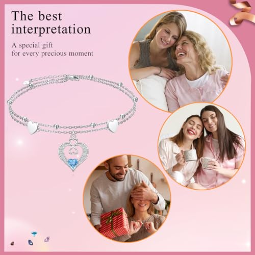 Image of S925 Ankle Bracelet for Women Heart Multilayer Anklets Dainty Beaded Chain Adjustable 9+1 Summer Cute Beach Foot Jewelry