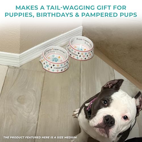 Haute Diggity Dog White Chewy Vuiton Dog Bowl, BPA-Free Food & Water Bowl for All Breeds, Non-Skid Bottom, Dishwasher Safe, Size Small, Case of 2. - Image 7
