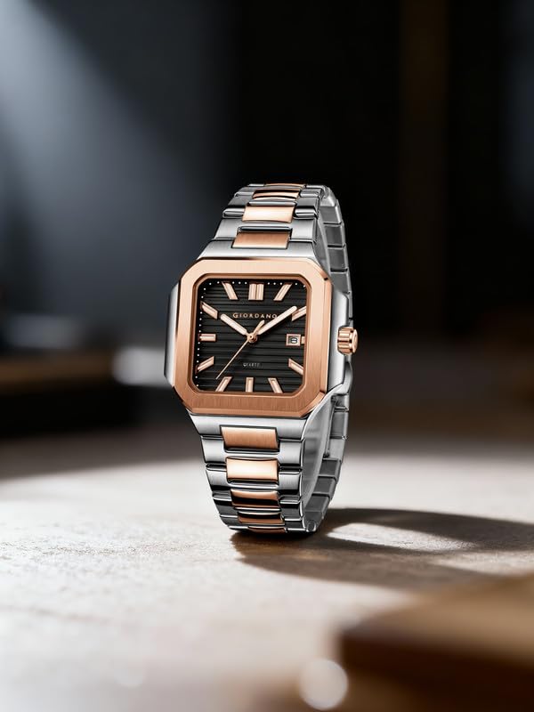 Image of Giordano Square Formal Watch for Men - Textured Dial,Day & Date Display and Stylish Stainless Steel Strap