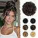 FESHFEN 100% Human Hair Scrunchies (4# Brown) Curly Messy Hair Bun Extensions Wedding Hair Pieces for Women Kids Hair Updo Donut Chignons