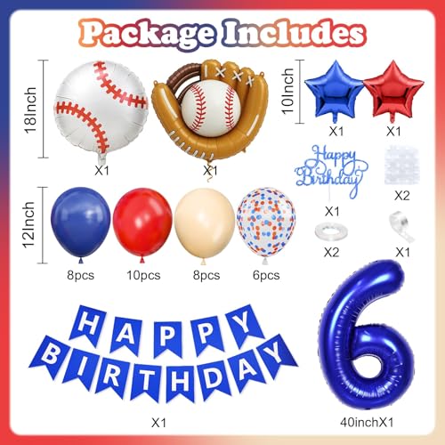 Image of 6th Baseball Birthday Decorations for Boys,Navy Blue Red Nude Balloons