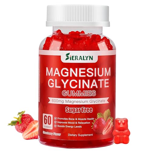 Magnesium Glycinate Gummies 600mg, Sugar Free Magnesium Gummies for Adults, High Absorption Magnesium Supplement for Stress & Muscle Relief & Nerve Health, Non-GMO, Gluten Free, Vegan, 60 Count