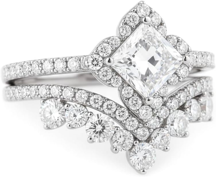 Moissanite Engagement Ring Set for Women 925 Sterling Silver 18K Gold Plated Princess Cut Moissanite Wedding Ring Set VVS1 Clarity Bridal Rings