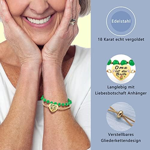 Bracciale Per Nonna LParkin – Doppio Giro In Acciaio Inox – Iscrizione 'Best Grandma' – Regolabile 16+5 Cm – Oro - 2