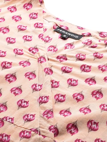 Image of feranoid Floral Print Angrakha 3 Sleeves Flared Kurti