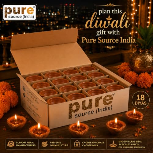Image of Pure Source India Natural Clay Traditional Diwali Ke Diye | Earthen Clay Diya | Mitti Ka Diva | Diyas for Pooja (18pcs)