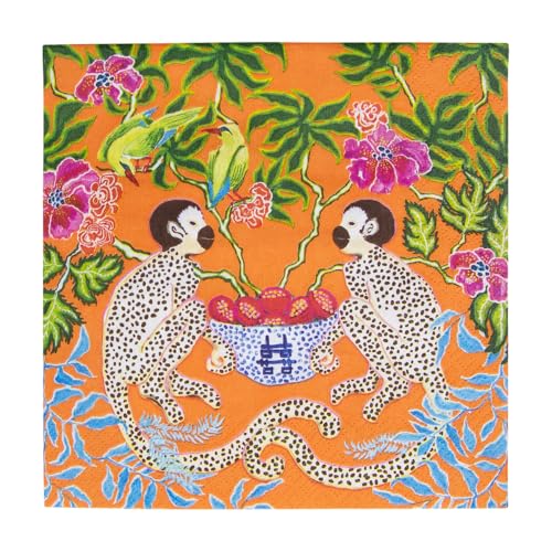 Caspari Monkeys Paper Luncheon Napkins in Orange - 20 Per Package by Caspari - Used condition - US$8.10