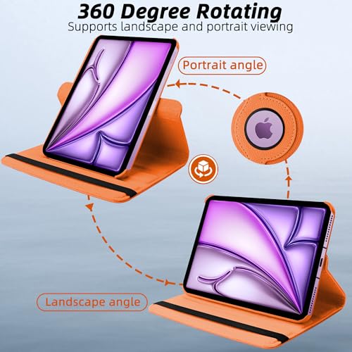 Image of TGK 360 Degree Rotating Flip Cover Case for iPad Air 11 Inch M4 /M3 /M2 2026 /2025 /2024 & Air 5th Gen 2022 /iPad Air 4th Gen 2020 10.9 Inch (Orange)
