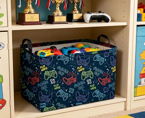 Image of Sanjiaofeng Rectangular Game Basket for Kids,Kid Games Controller Bin,Cool Baby Storage Basket,Baby Storage Bin,Gift Baskets,Room Decor(Line Game Console)