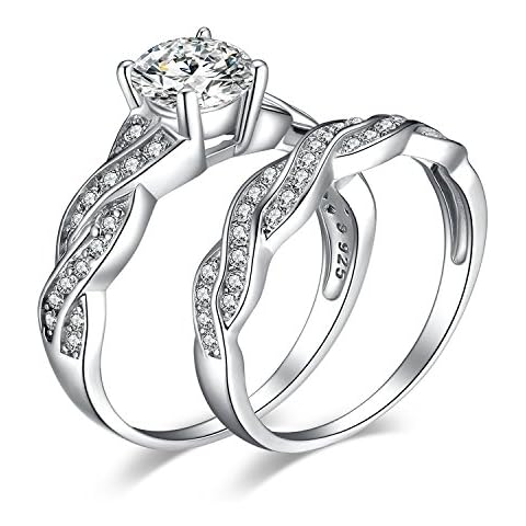 JewelryPalace White Gold Plated 925 Sterling Silver Promise Rings for Women, Wedding Eternity Engagement Rings for her, Infinity Anniversary Simulated Diamond Ring Set, Girls Womens Jewellery Gifts H Cover