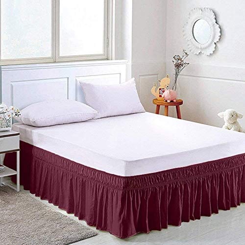 Wine Bed Skirt Wrap Around 600Microfiber with Easy Fit with 21'' Inch Tailored Drop - Shrinkage and Fade Resistant with Microfiber 21'' Bed Skirt Queen Size [60'' x 80'']-image-18